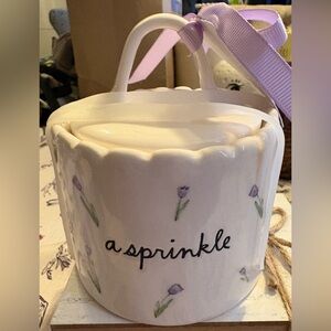 Rae Dunn Ceramic Jar with Purple Floral Design